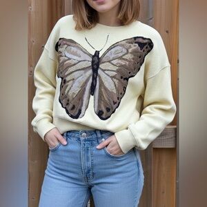 AERIE Upcycled Butterfly Tapestry Patch Ribbed Top - Size XS